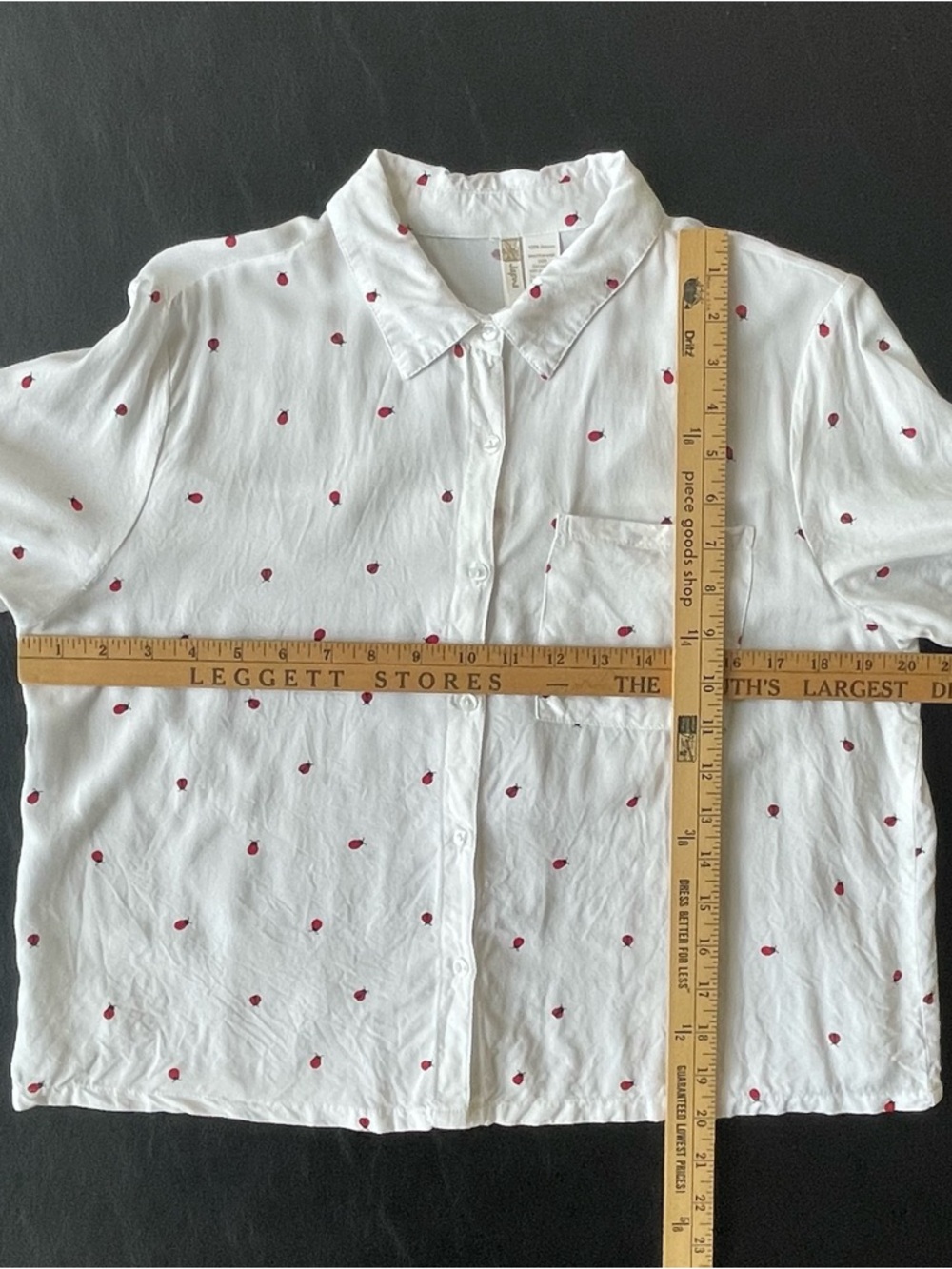 White Short-Sleeve Blouse with Ladybug Print - Picture 5 of 6